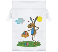 15cm 'Easter Bunny With Eggs' Satin Drawstring Bag/Pouch (SB00115549)