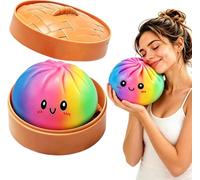 15CM Giant Dumpling Squishy with Steamer, Jumbo Extra Large Big Dumpling Stress Ball, Cute Soft Sensory Fidget Squeeze Anxiety Relief Fidget, Adult Fidget Tool (Colorful-15CM)