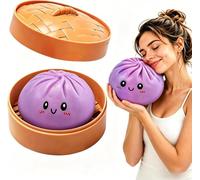 15CM Giant Dumpling Squishy with Steamer, Jumbo Extra Large Big Dumpling Stress Ball, Cute Soft Sensory Fidget Squeeze Anxiety Relief Fidget, Adult Fidget Tool (Purple-15CM)