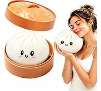 15CM Giant Dumpling Squishy with Steamer, Jumbo Extra Large Big Dumpling Stress Ball, Cute Soft Sensory Fidget Squeeze Anxiety Relief Fidget, Adult Fidget Tool (White-15CM)