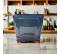 15Cm Glazed Cascade Bonsai Pot - Square - 15Cm X 15Cm X 12Cm - Blue