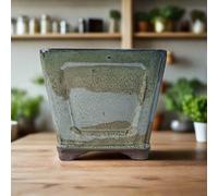 15Cm Glazed Cascade Bonsai Pot - Square - 15Cm X 15Cm X 12Cm - Green