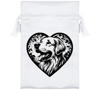 15cm 'Golden Retriever Love Heart' Satin Drawstring Bag/Pouch (SB00123609)