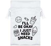 15cm 'I'll Be Okay. I Just Need Snacks' Satin Drawstring Bag/Pouch (SB00120397)