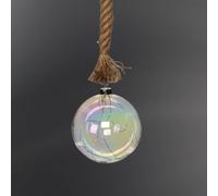 (15cm, Iridescent) LED Light Up Glass Ball Orb Globe On 1m Brown Jute Rope With Timer Décor Xmas