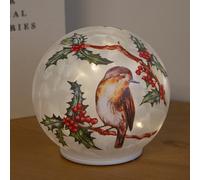 15cm Light Up Christmas Robin Glass Ball with Warm White LEDs