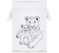 15cm 'Lioness and Cub' Satin Drawstring Bag/Pouch (SB00118237)