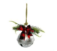 15Cm Metal Christmas Jingle Bells Ornaments, Hanging Holly Berry Bells With Checkered Bow For Indoor Holiday Decor Festive Gathering Ambiance(silver)
