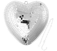 15cm Mirror Disco Ball, Silver Glitter Ball, Heart Shape Disco Balls with Chain and Hook, Hanging Discos Light, Reflective Discos Decor for Weddings Valentine's Day, Banquet, Party, Room, Bar, KTV