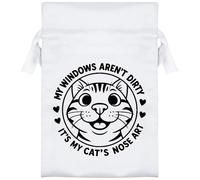 15cm 'My Windows Aren't Dirty It's My Cats Nose Art' Satin Drawstring Bag/Pouch (SB00123545)