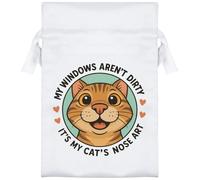 15cm 'My Windows Aren't Dirty It's My Cats Nose Art' Satin Drawstring Bag/Pouch (SB00123549)