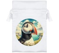 15cm 'Puffin Bird Portrait' Satin Drawstring Bag/Pouch (SB00123553)