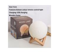 (15CM Remote Control [16 Colors]) 3D Remote Control 16 Colour Rechargeable Moon Lamp Night Light Kids Dimmable LED