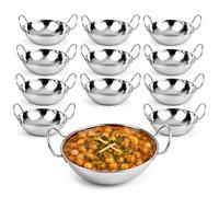 15cm Set Of 6 Stainless Steel Balti Dishes , Curry Karahi Serving Bowls with Handles, Deep Round Indian Curry Serving Dishes, Balti Bowls for Home Kitchen, Restaurant, Catering & Table Serving (12)