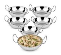15cm Set Of 6 Stainless Steel Balti Dishes , Curry Karahi Serving Bowls with Handles, Deep Round Indian Curry Serving Dishes, Balti Bowls for Home Kitchen, Restaurant, Catering & Table Serving (6)