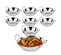 15cm Set Of 6 Stainless Steel Balti Dishes , Curry Karahi Serving Bowls with Handles, Deep Round Indian Curry Serving Dishes, Balti Bowls for Home Kitchen, Restaurant, Catering & Table Serving (8)