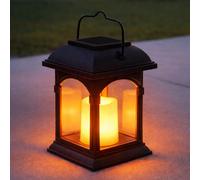 15cm Solar LED Flickering Flame Amber Candle Outdoor Hanging Table Lantern Light