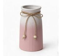15CM Tall Ceramic Vase for Home Décor, Pink Color Farmhouse Ribbed Vase with Twine Bow, Small Decorative Flower Vase for Pampas Grass, Rustic Boho Table Centrepiece, Shelf & Living Room