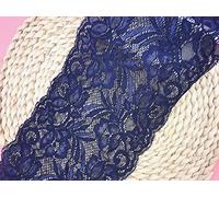 15CM Width Europe Floral Pattern Elastic Nylon Lace Trim,Curtain Tablecloth Slipcover Bridal DIY Clothing/Accessories.(4 Yards in one Package) (Navy Blue)