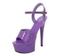 15Cm Women'S Fashion Personality Sandals Solid Color Round Head Heels Sandals Open Toe Platform Buckle Strappy Sandal High Heels Waterproof Court Shoes Pole Dancer Stripper Party Sandal