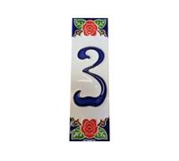 15cm x 4.8cm Hand-painted Italian Red Rose Ceramic House Numbers Tiles (Red Number 3)
