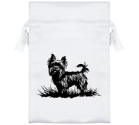 15cm 'Yorkshire Terrier on Grass' Satin Drawstring Bag/Pouch (SB00117233)