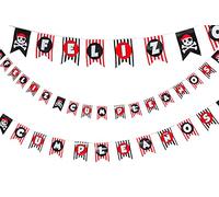 15Ft Birthday Pirate Skull Bunting Paper Bunting Garland Spanish Language feliz cumpleaños Banners Flags Pirate Theme Birthday Party Halloween Decorations