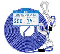 15ft Dog Tie Out Cable, Dog Leash Heavy Duty Tie Out Cable for Large Dogs Up to 250lbs Pull Force, Dog Runner for Yard Outdoor and Camping, Blue
