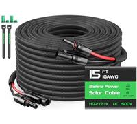 15FT Twin Wire Solar Panel Extension Cable, 10 Gauge PV Wire with IP68 Female & Male Waterproof Connectors, Flame Retardant Protective Sleeving and Dust Caps for Home, RV, Photovoltaic Systems