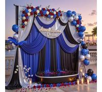 15ftx10ft Black&Blue Backdrop Curtain n Silver Sequin Backdrop Curtains