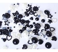 15g Pack Approx 50 Mixed Flat Back Pearls Cabochons Bows Hearts Stars Cute Kawaii Beads 3mm - 18mm (#34. Black)