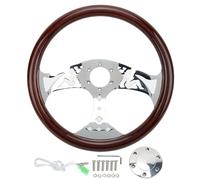15in Wood Steering Wheel, Classic Nostalgia Style, 3 Spoke 6 Hole Universal Steering Wheel with Wooden Grip and Chrome Plated Spokes, for Vintage Car Modification and Retro S