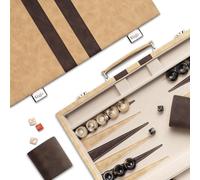 15inch Backgammon Sets for Adults, Classic Board Game with Folding Leather Back