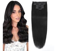 15inch Clip in Hair Extensions Real Human Hair 8PCS 100g Full Head Silky Straight, Double Weft 100% Remy Human Hair Lace Weft Clip in Human Hair Extensions for Women (15 Inch-100g, #1B Natural Black)