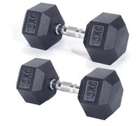 15kg / 33lbs Hex Dumbbells - Pair Rubber Encased Hand Weights | Ergonomic Knurled Grip & Anti-Roll Hex Design | Free Weights for Home Gym & Strength Training (Black, 15kg / 33lbs)