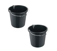15L Heavy Duty Builders Bucket x2 - Durable Polypropylene Cleaning Bucket with Metal Handle, Pouring Spout & Measurement Markings - Ideal for Cleaning, DIY & Gardening