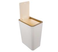 15l Narrow Waste Can with Press-top Lid Plastic Bathroom Trash Bin Beige | Rectangular Design Fits Tight Gaps, Splash Resistant with Sealed Lid, for Apartments and PET Owners