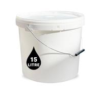 15L Plastic Bucket Pail + Handle & Lid - Heavy Duty ¦ Food Grade BPA Free ¦ Multi-use Fermentation Feed Dry Food Liquid Chemicals Hydroponics Storage Container WHITE