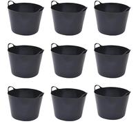 15L Plastic Flexi Tub Heavy-Duty Flexible Storage Bucket (Black) - Large Multi-Purpose Round Container for Garden, Laundry, and Home Use - Durable Plastic Tub-Pack of 9