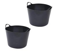 15L Plastic Flexi Tub Heavy-Duty Flexible Storage Bucket (Black) - Large Multi-Purpose Round Container for Garden, Laundry, and Home Use - Durable Plastic Tub-Pack of 2