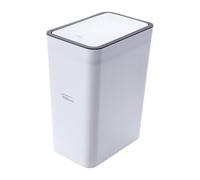 15L Slim Bathroom Trash Can with Lid, Waterproof Push Press Kitchen Bin, Narrow Dog-Proof Rubbish Bin, Covered Cost Ashcan, Space-Saving White Waste Basket