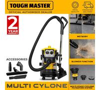 TOUGH MASTER Wet & Dry Industrial Vacuum Cleaner Bagless 15L for Multi-Surfaces with Powerful Vacuum and Dust Extractor 1000W Blower Function & Automatically Prevents Clogging 5M Cable