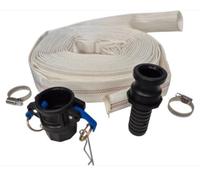 15M 2-Inch Lay Flat Lined Hose (8-24 BAR) with 2 Hose Clips + Camlock Type E + Cam Type D - Designed for efficient Water Transfer Applications.