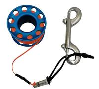15m 20m Mini Scuba Diving Spool Finger Reel Bolt Snap Hook Aluminum Alloy Free Dive for Cave, Wreck,Drift Diving(Blue 15M Orange Line)