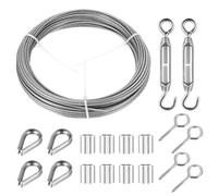 15m/2mm Stainless Steel Wire Kit, Picture Heavy Duty, Garden Wire for Climbing Plants, Metal Cable with Turnbuckle Tensioner, Clips, for Garden Fence Light Hanging