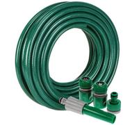 15M 30M REINFORCED TOUGH GARDEN HOSE PIPE+SPRAY SET WATERING NOZZLE SET FITTINGS