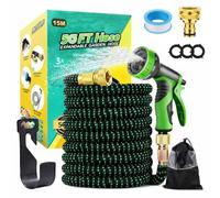 15m/50FT Expandable Garden Hose, Flexible Expanding Water Hose with 10-Pattern Spray Nozzle, 4-Layer Latex Core, 3750D Heavy Duty Fabric, Leak-Proof 3/4" & 1/2" Connectors, für Gärten, Terrasse