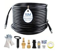15M/50FT High Pressure Washer Drain Pipe Hose Cleaning Kit, 5800 PSI / 400 bar, Sewer Jetter Hose with Adapter, nozzles & Gloves, Compatible with Karcher k2-k7, Lavor, Bosch