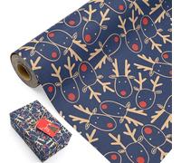 15m Christmas Wrapping Paper Roll，DXTXTJ 43cm Recyclable Wrapping Paper,Wrapping Paper Christmas Bulk,Red Brown Gift Wrapping Paper for Xmas
