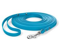 15m drag leash, dog leash, hand loop, cyan-blue, extra narrow, dirt and water repellent